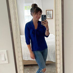 Diane Von Furstenberg Blue Silk Blouse sz 4